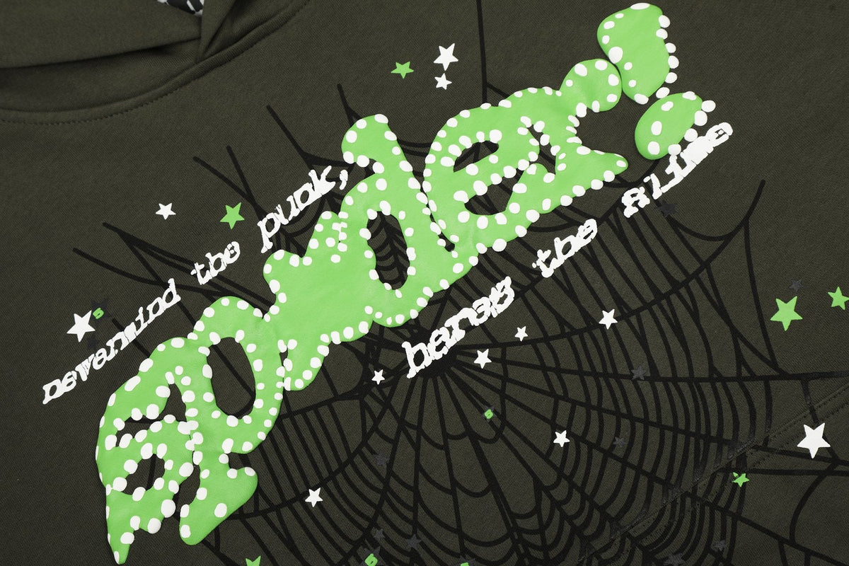 Sp5der Olive Green Spiderweb Graphic Matching Set ¡ª detail