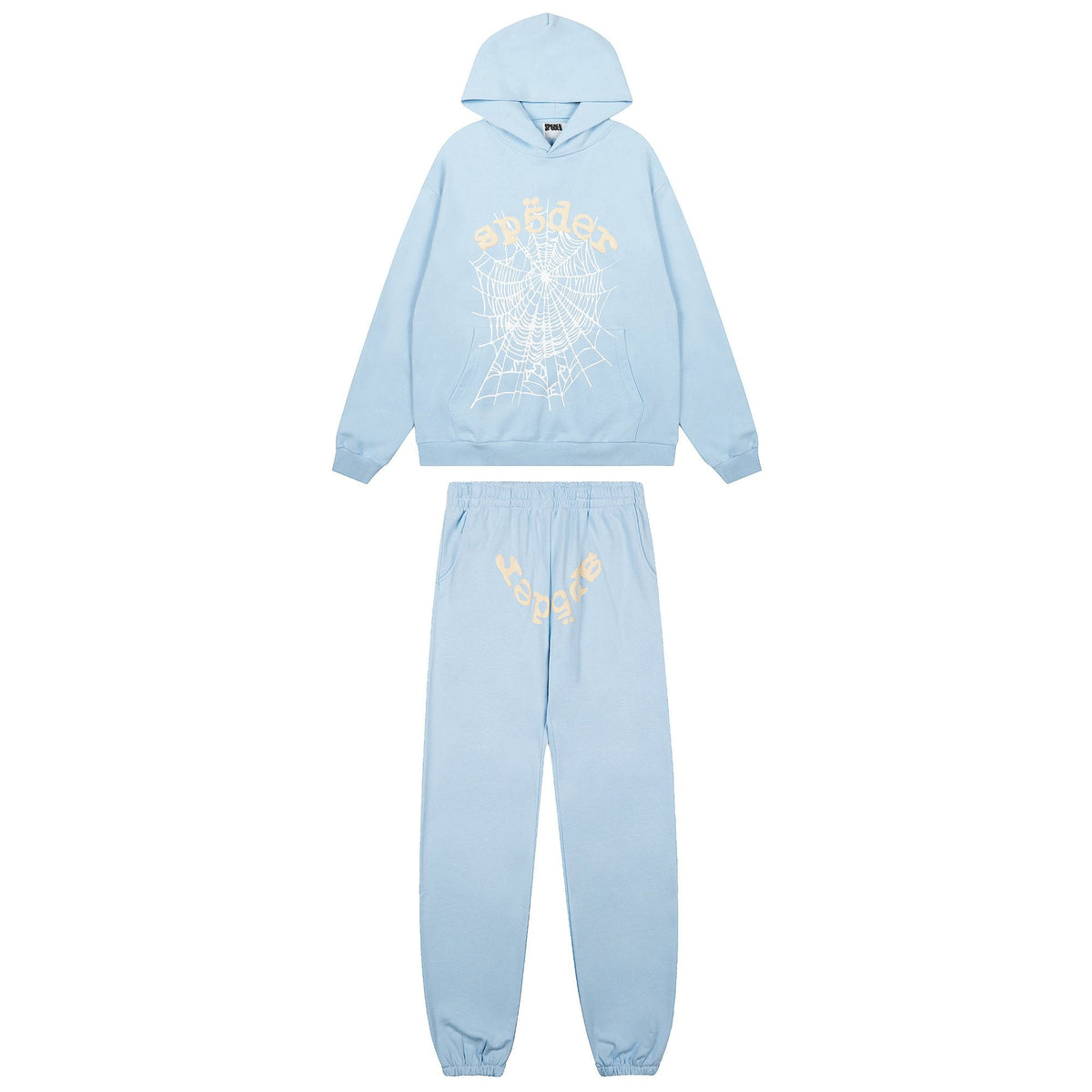 Sp5der Light Blue Graphic Hoodie & Sweatpants Matching Set ¡ª hero