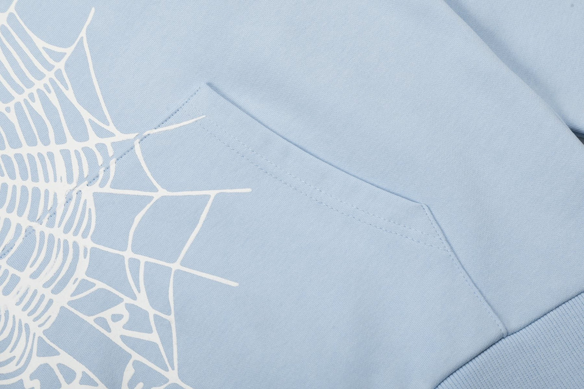 Sp5der Light Blue Graphic Hoodie & Sweatpants Matching Set ¡ª detail