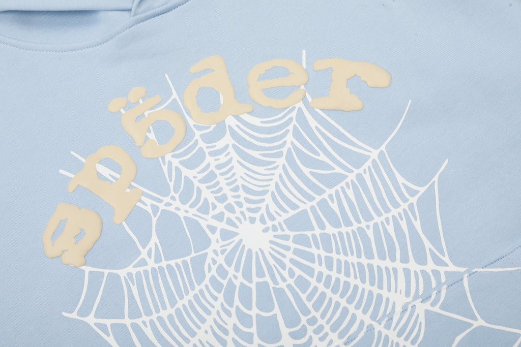 Sp5der Light Blue Graphic Hoodie & Sweatpants Matching Set ¡ª detail
