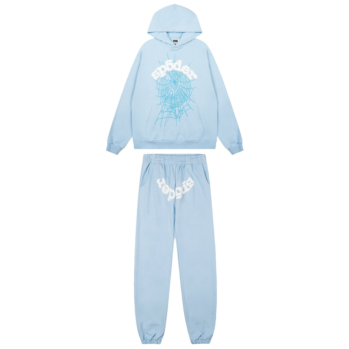 Sp5der Light Blue Spiderweb Hoodie & Sweatpants Matching Set ¡ª hero
