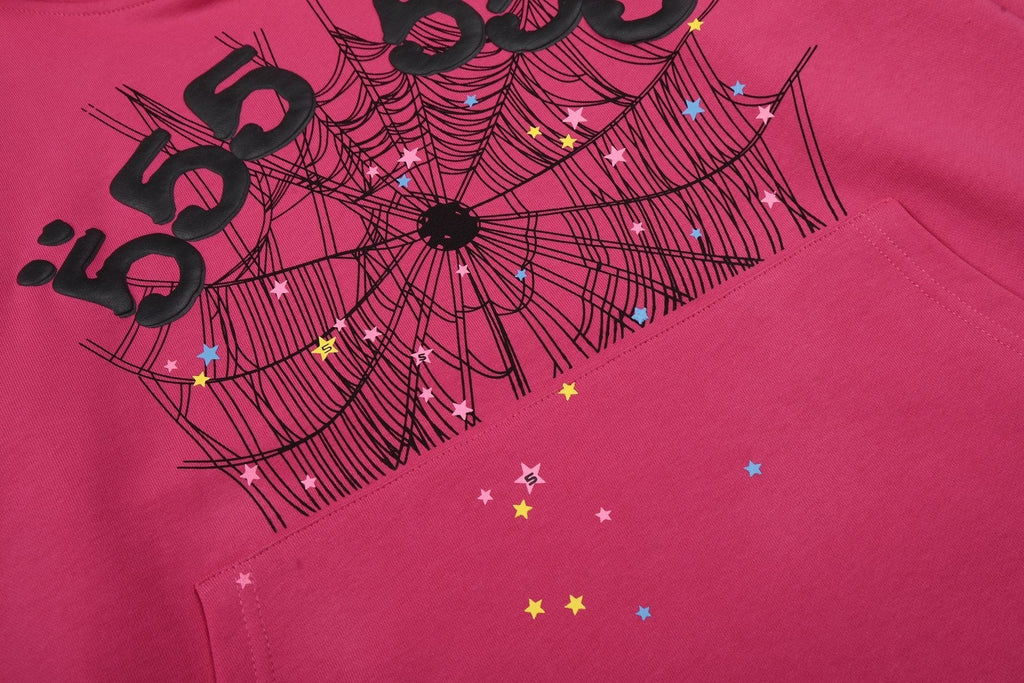 Sp5der Pink Spiderweb Graphic Hoodie & Sweatpants Matching Set ¡ª detail