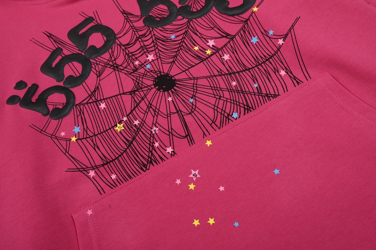 Sp5der Pink Spiderweb Graphic Hoodie & Sweatpants Matching Set ¡ª detail