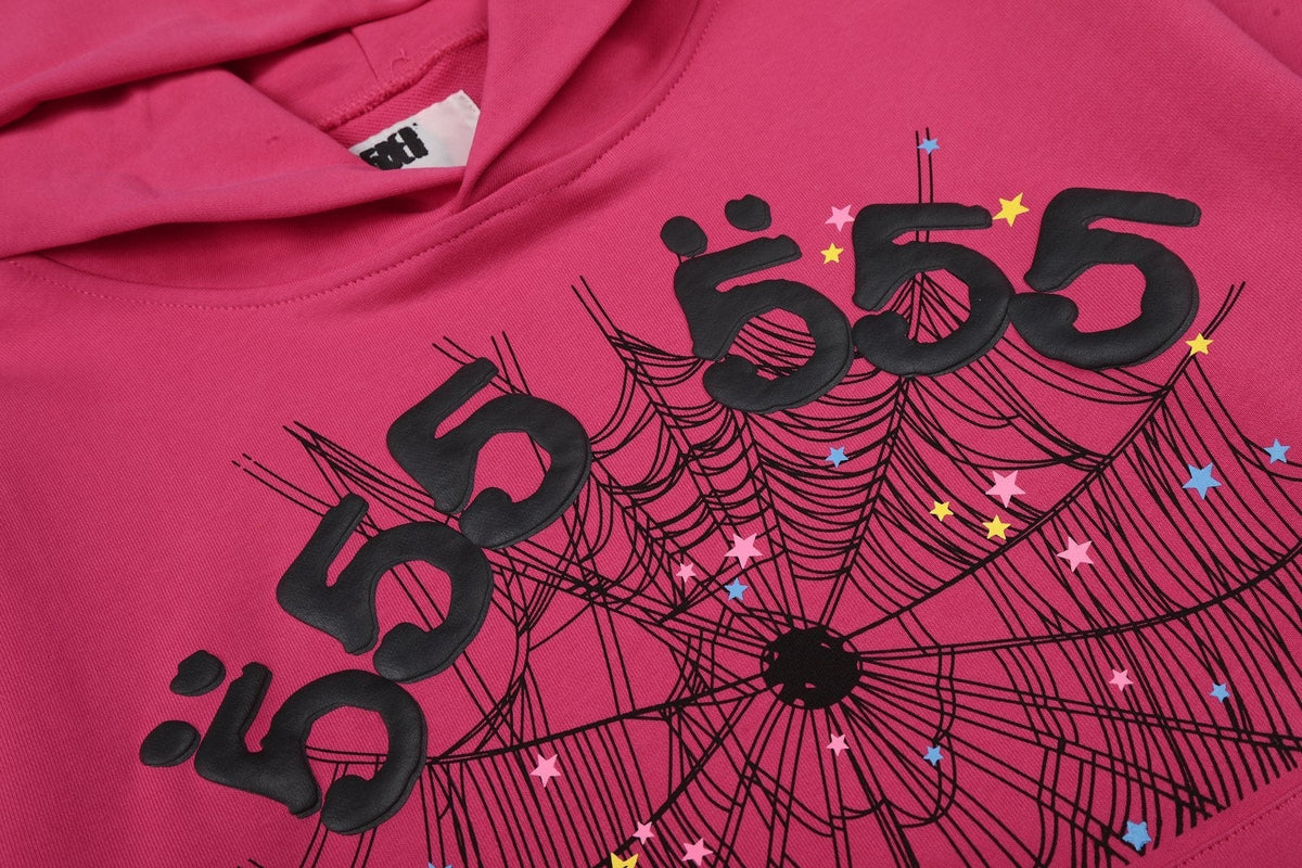 Sp5der Pink Spiderweb Graphic Hoodie & Sweatpants Matching Set ¡ª detail