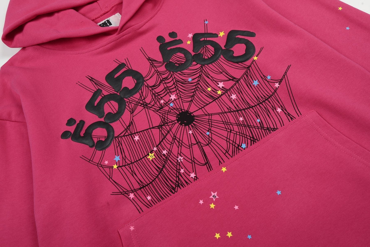 Sp5der Pink Spiderweb Graphic Hoodie & Sweatpants Matching Set ¡ª detail