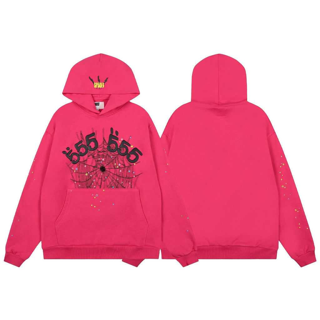 Sp5der Pink Spiderweb Graphic Hoodie & Sweatpants Matching Set ¡ª front