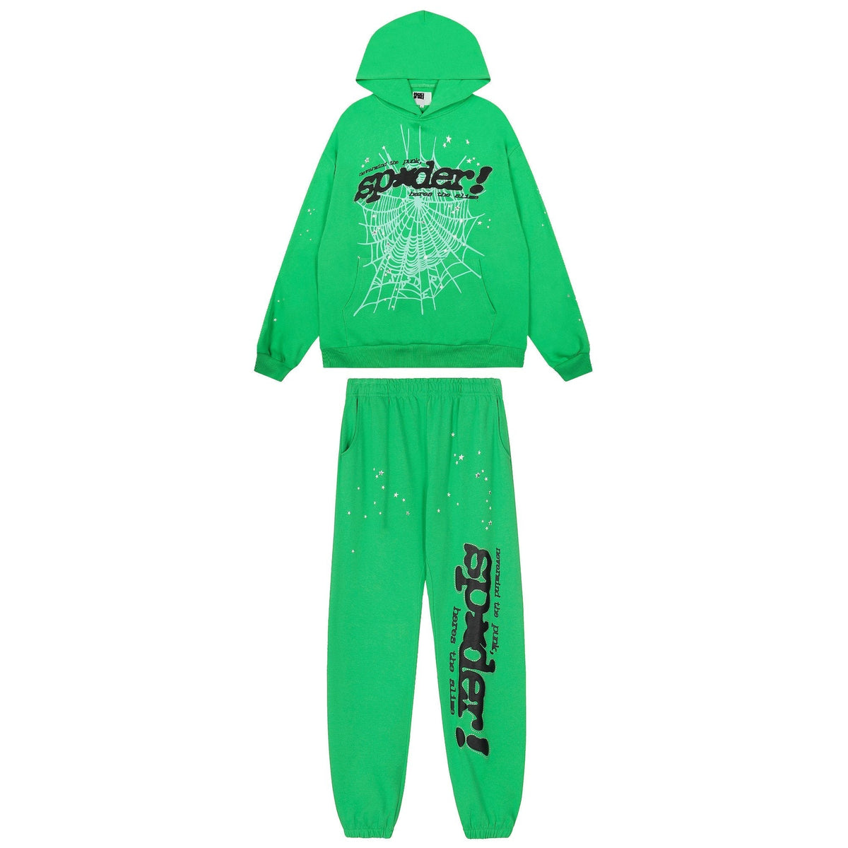 Sp5der Green Web Graphic Hoodie & Pants Matching Set ¡ª hero