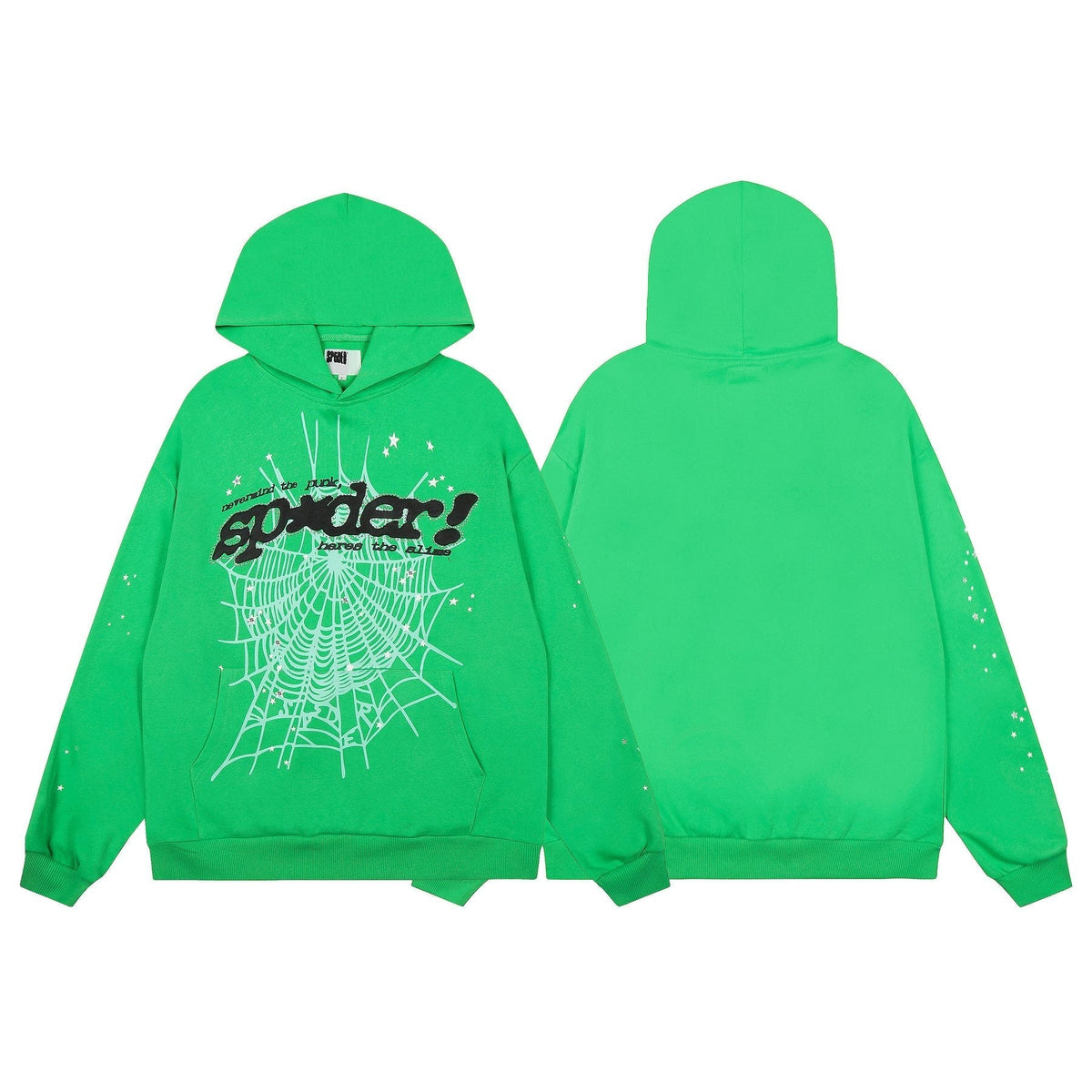 Sp5der Green Web Graphic Hoodie & Pants Matching Set ¡ª front