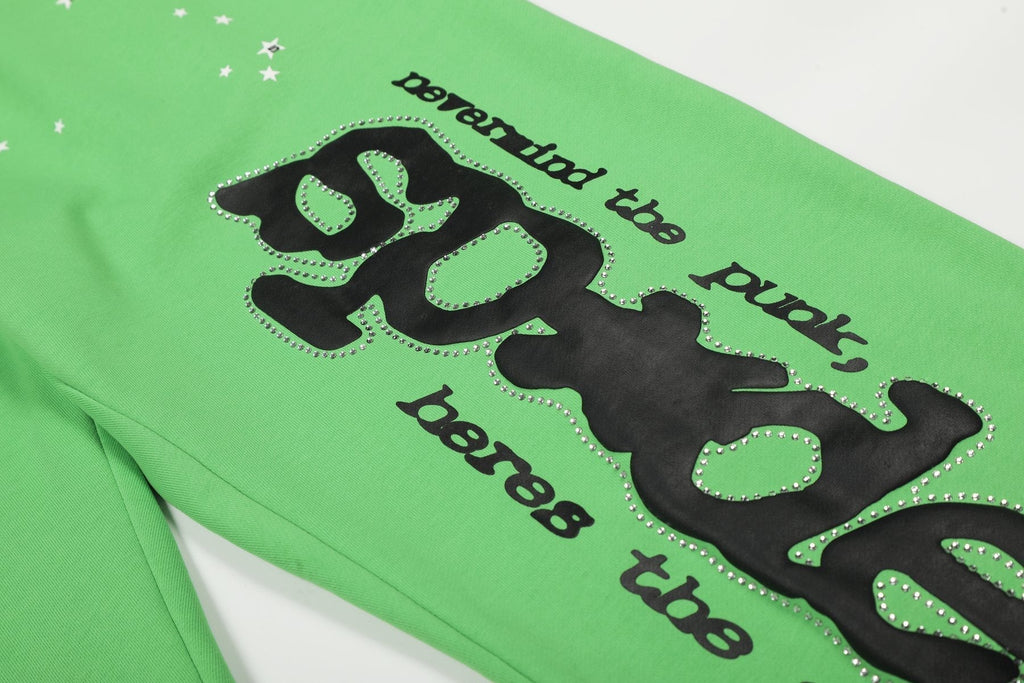 Sp5der Green Web Graphic Hoodie & Pants Matching Set ¡ª detail