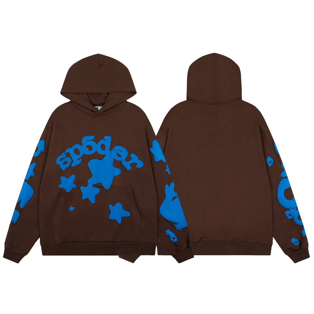 Sp5der Brown Blue Graphic Hoodie & Sweatpants Matching Set ¡ª front