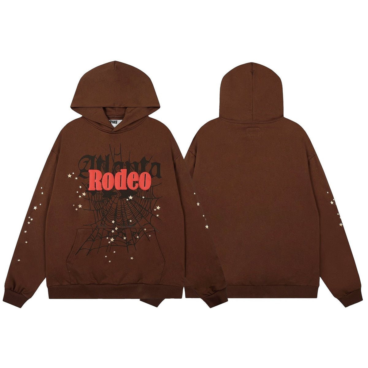 Sp5der Brown Western Spiderweb Graphic Hoodie ¡ª front