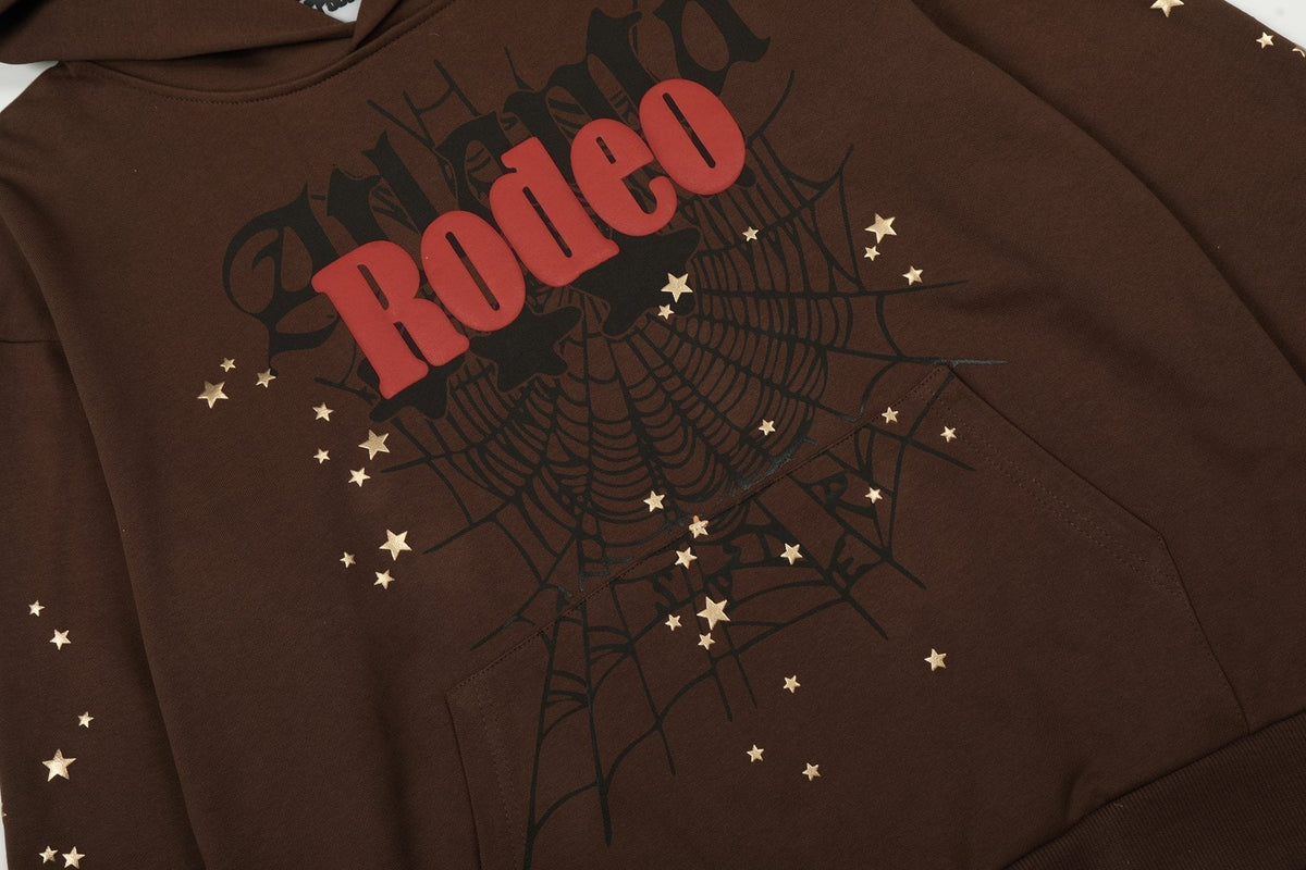 Sp5der Brown Western Spiderweb Graphic Hoodie ¡ª detail