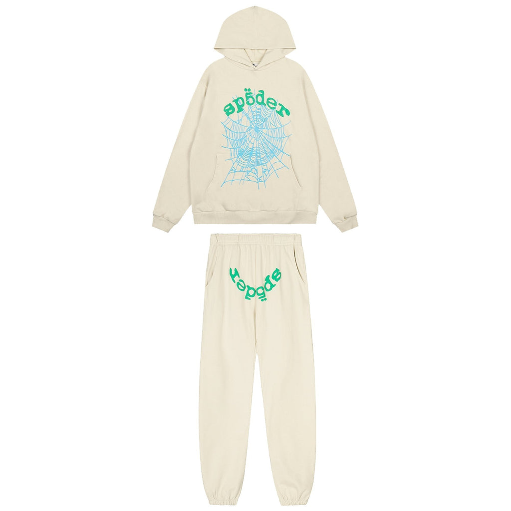 Sp5der Cream Graphic Hoodie & Sweatpants Matching Set ¡ª hero