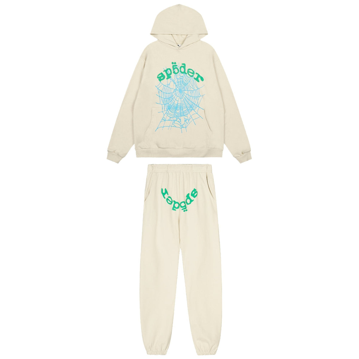 Sp5der Cream Graphic Hoodie & Sweatpants Matching Set ¡ª hero