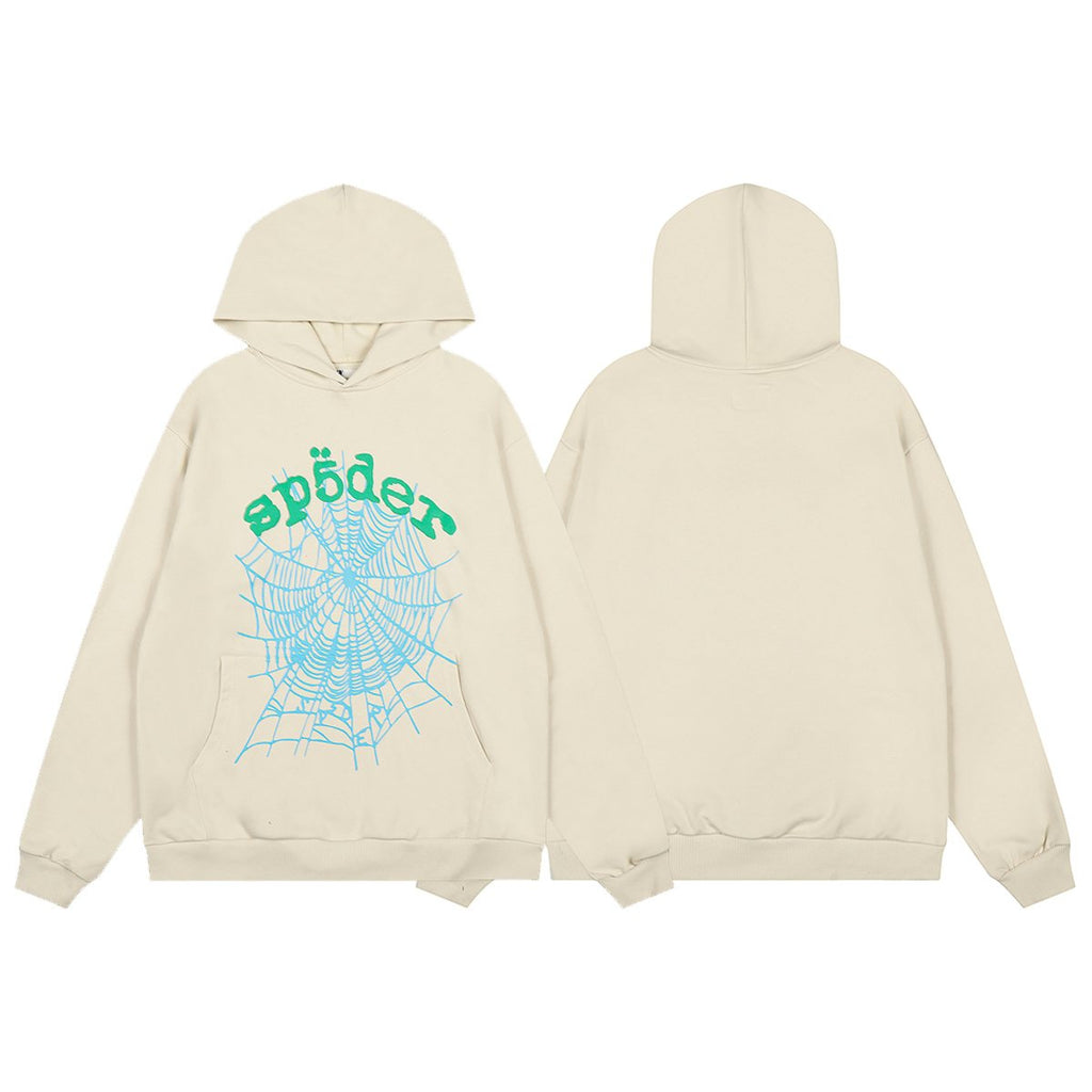 Sp5der Cream Graphic Hoodie & Sweatpants Matching Set ¡ª front