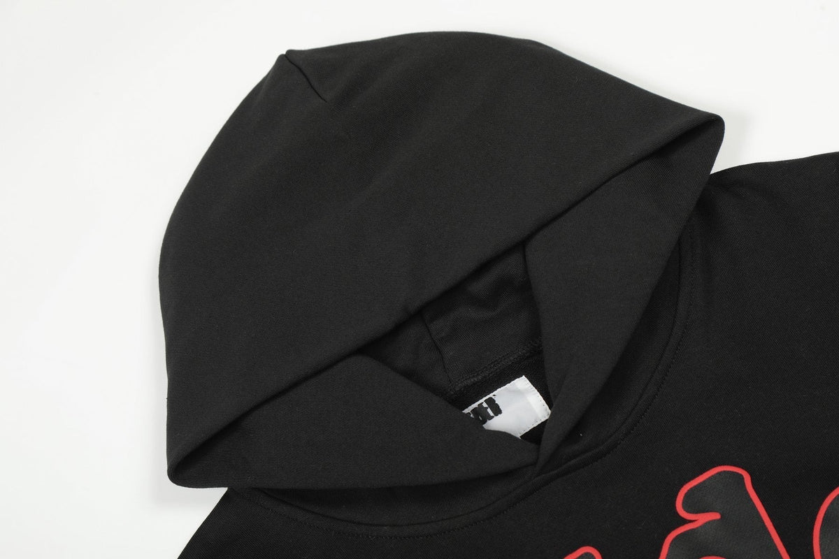 Sp5der Black Red Outline Star Graphic Hoodie ¡ª detail