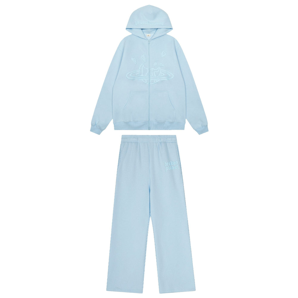 Sp5der Light Blue Tonal Graphic Zip Hoodie & Sweatpants Set ¡ª hero