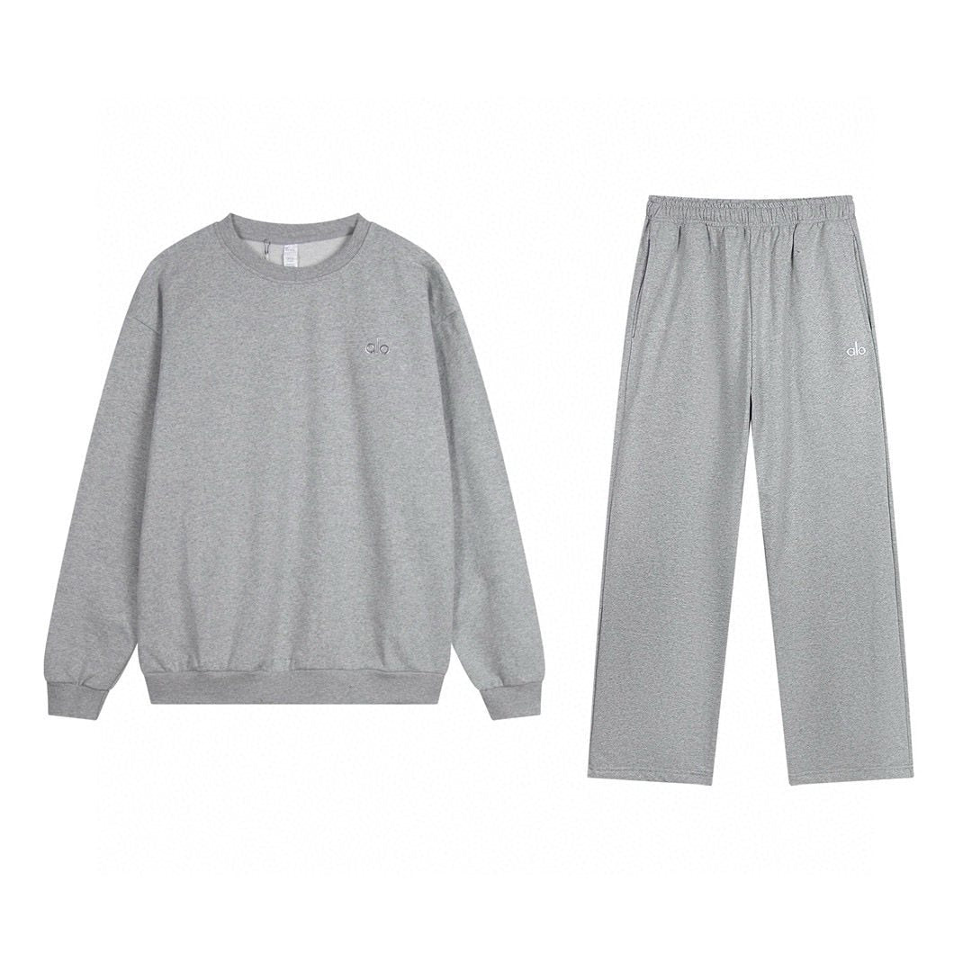 alo Small Logo Crewneck Sweatshirt & Sweatpants Matching Set ¡ª front