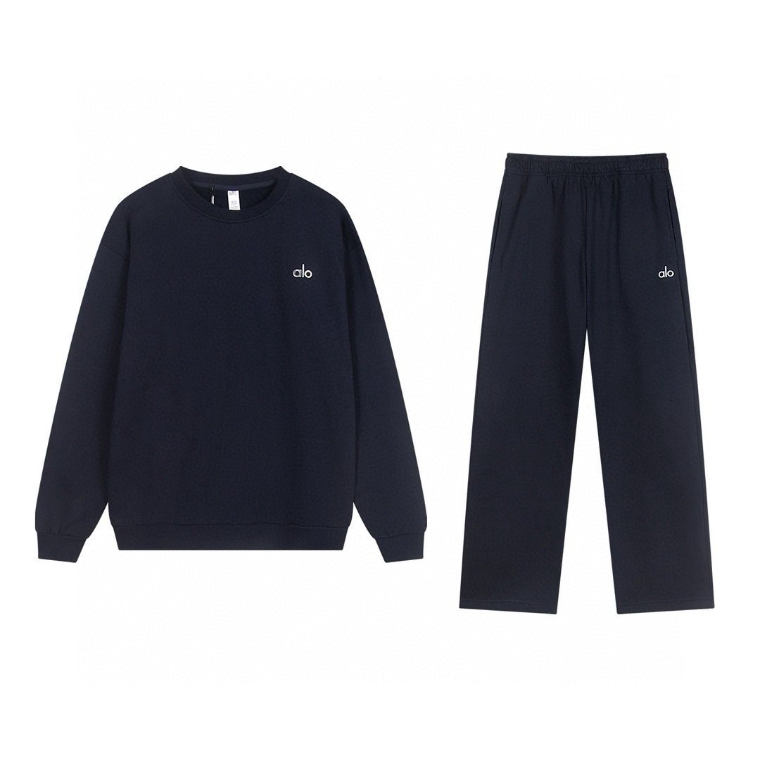 alo Small Logo Crewneck Sweatshirt & Sweatpants Matching Set ¡ª front
