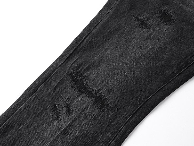 Purple Brand Black Paint-Splatter Distressed Flared Jeans ¡ª detail