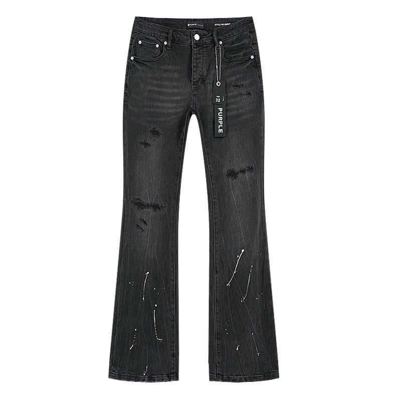 Purple Brand Black Paint-Splatter Distressed Flared Jeans ¡ª hero