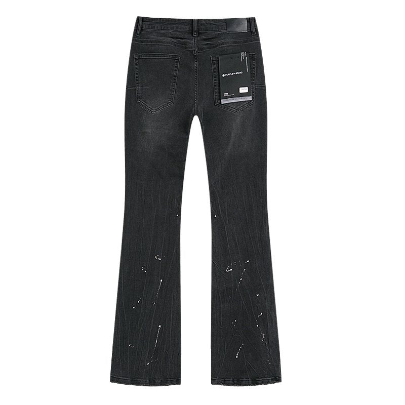 Purple Brand Black Paint-Splatter Distressed Flared Jeans ¡ª back