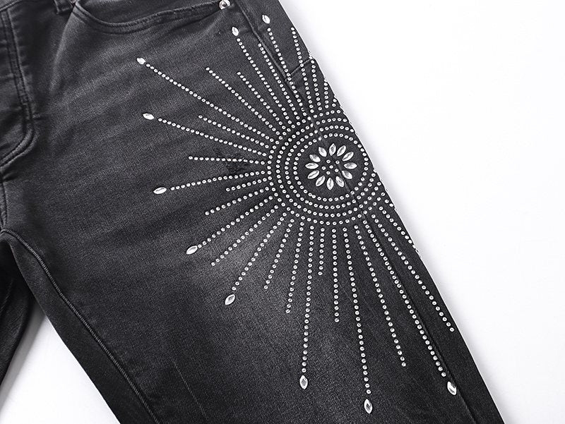 Purple Brand Rhinestone Sunburst Flare Jeans ¡ª detail