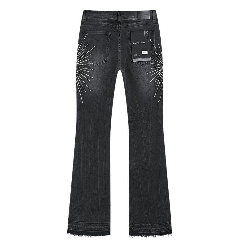 Purple Brand Rhinestone Sunburst Flare Jeans ¡ª back