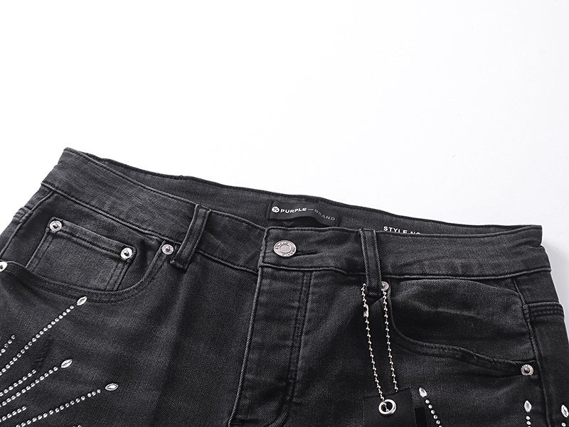 Purple Brand Rhinestone Sunburst Flare Jeans ¡ª detail