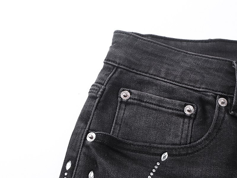 Purple Brand Rhinestone Sunburst Flare Jeans ¡ª detail