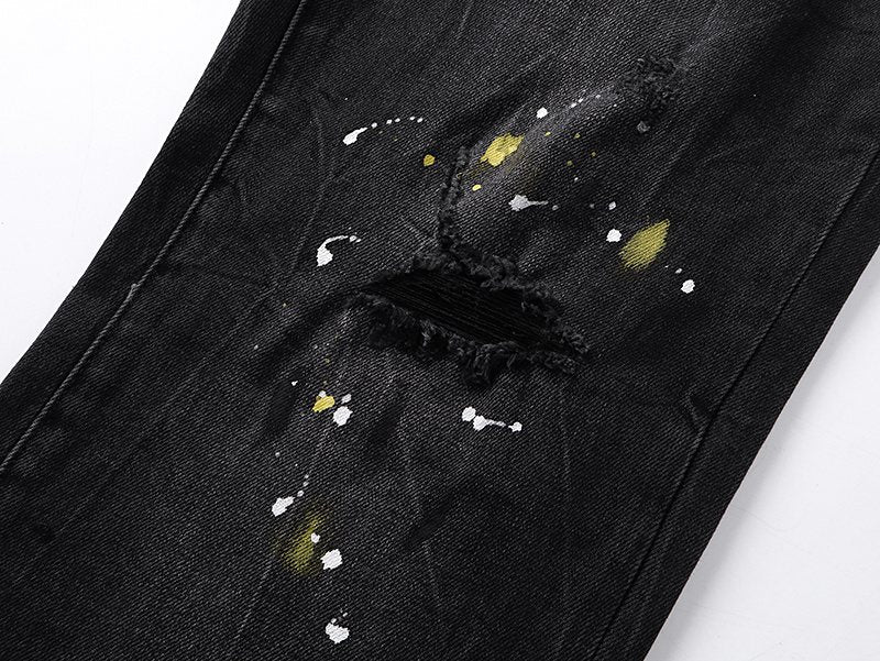 Purple Brand Paint-Splatter Distressed Black Jeans ¡ª detail