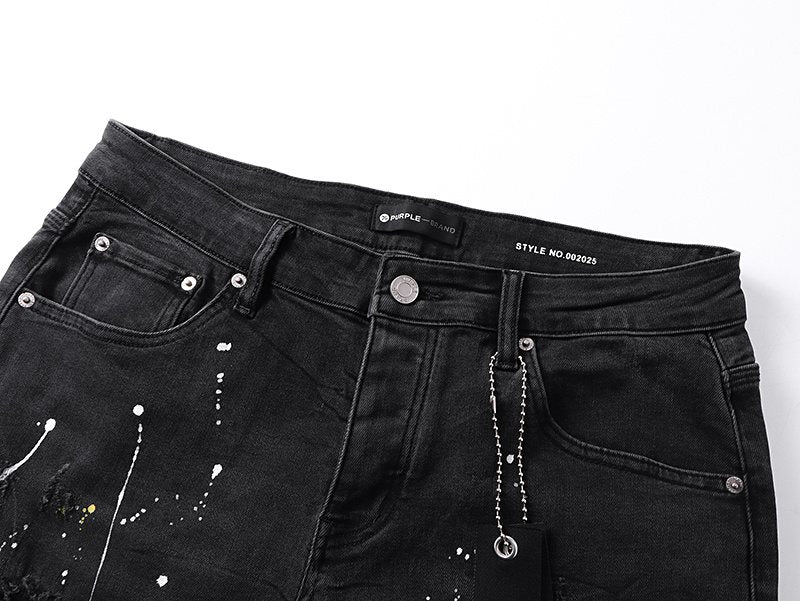 Purple Brand Paint-Splatter Distressed Black Jeans ¡ª detail