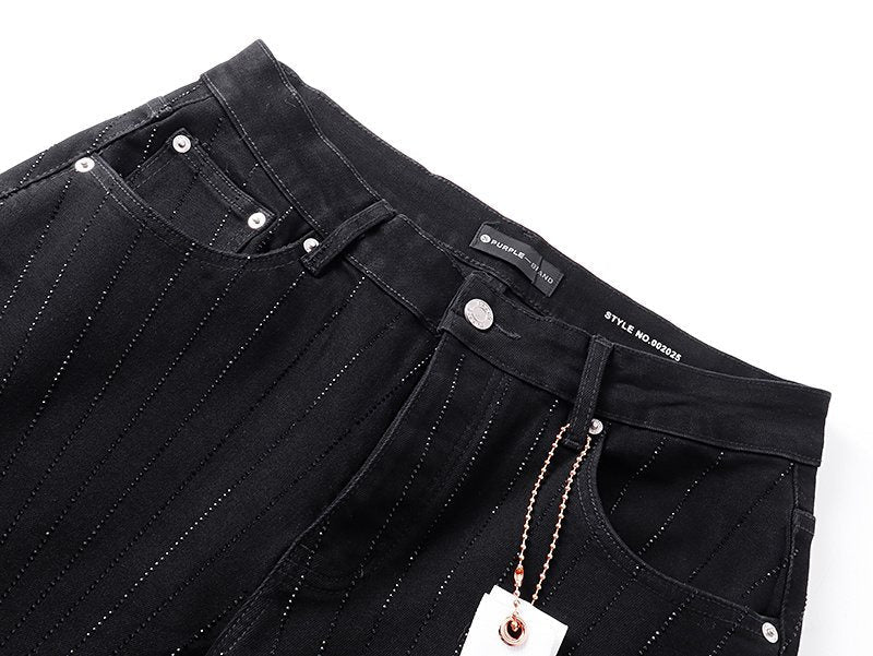 Purple Brand Black Rhinestone Stripe Flared Jeans ¡ª detail