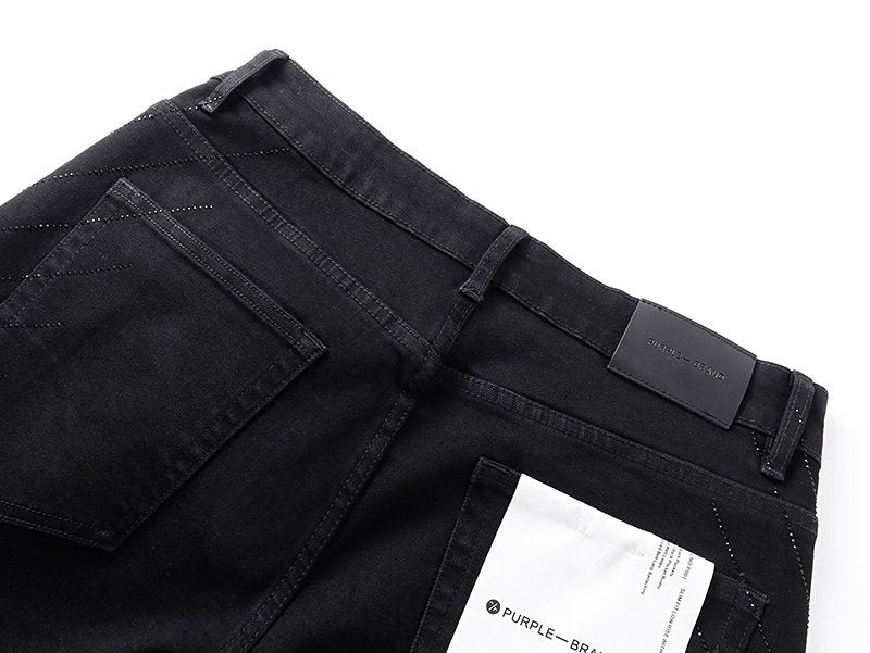 Purple Brand Black Rhinestone Stripe Flared Jeans ¡ª detail