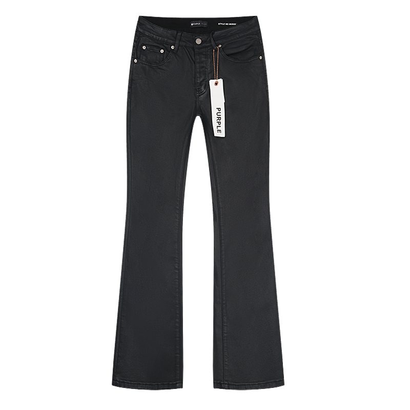 Purple Brand Black Coated-Look Bootcut Jeans ¡ª front