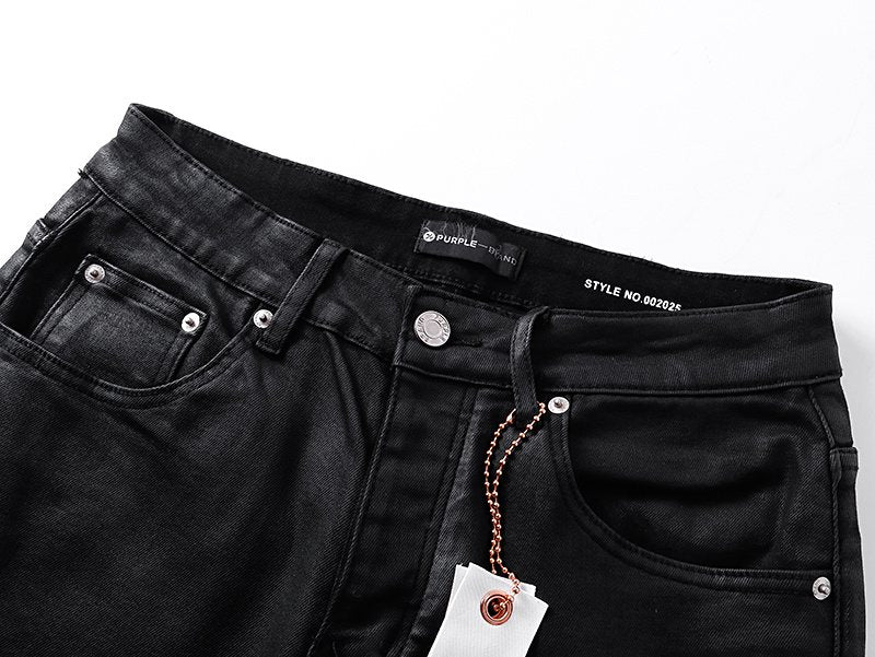 Purple Brand Black Coated-Look Bootcut Jeans ¡ª detail
