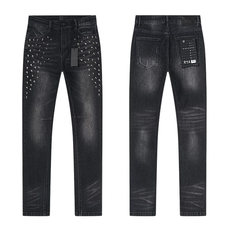 RTA Black Cross-Stud Washed Denim Jeans ¡ª hero
