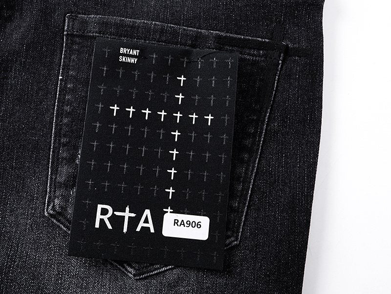 RTA Black Cross-Stud Washed Denim Jeans ¡ª detail