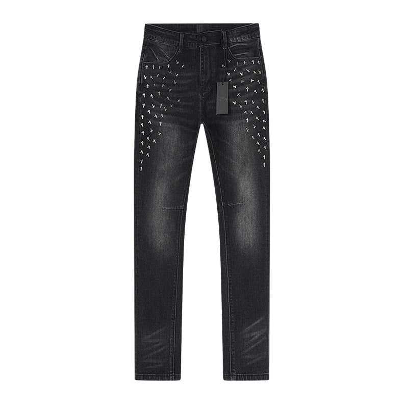 RTA Black Cross-Stud Washed Denim Jeans ¡ª front