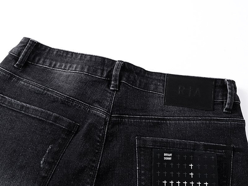 RTA Black Cross-Stud Washed Denim Jeans ¡ª detail
