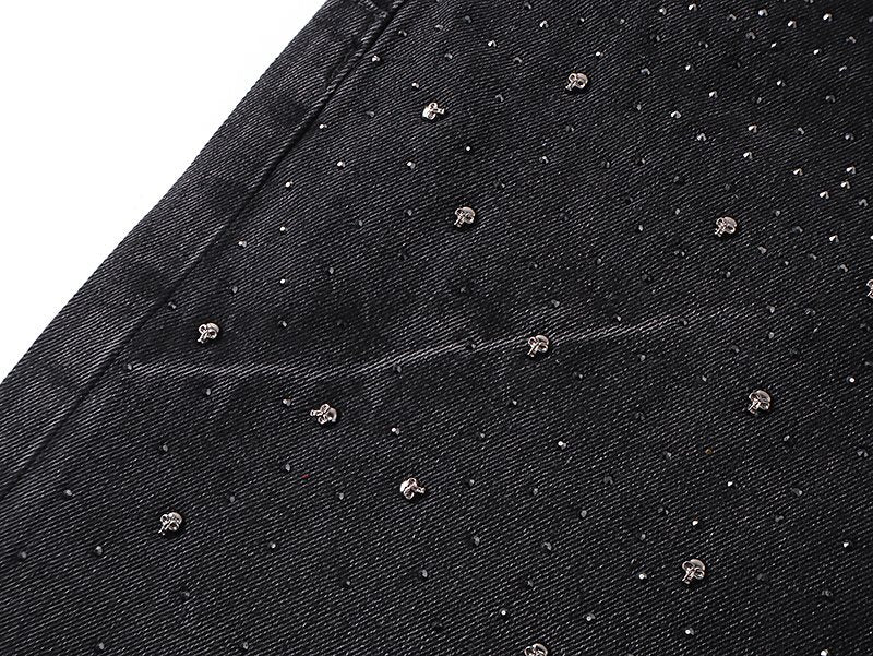 Purple Brand Black Rhinestone Washed Jeans ¡ª detail