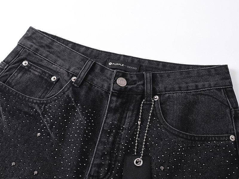 Purple Brand Black Rhinestone Washed Jeans ¡ª detail