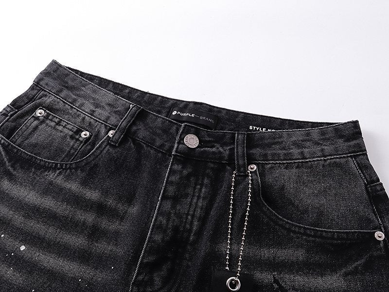 Purple Brand Black Paint-Splatter Distressed Jeans ¡ª detail