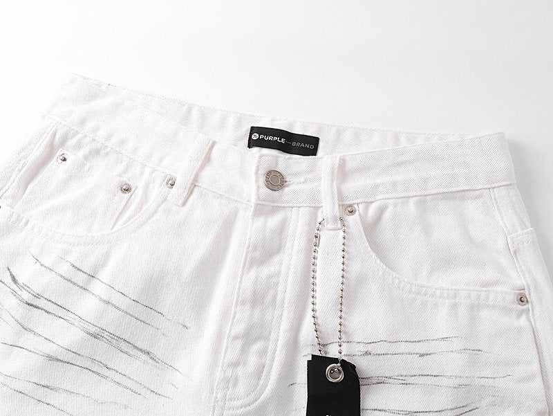 Purple Brand White Distressed Straight-Leg Button-Fly Jeans ¡ª detail