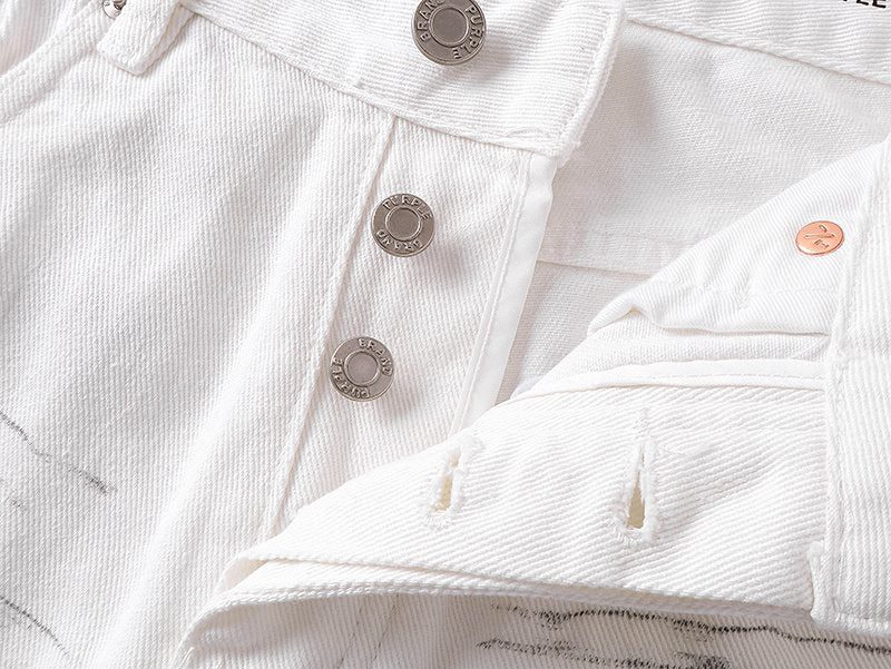 Purple Brand White Distressed Straight-Leg Button-Fly Jeans ¡ª detail