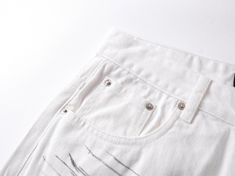 Purple Brand White Distressed Straight-Leg Button-Fly Jeans ¡ª detail