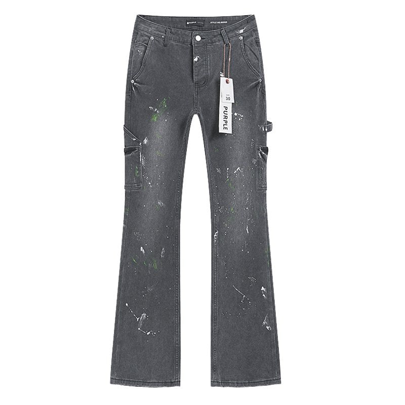 Purple Brand Charcoal Gray Paint-Splatter Cargo Jeans ¡ª hero