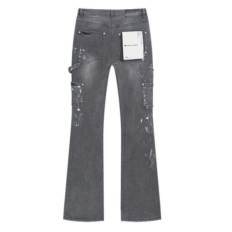 Purple Brand Charcoal Gray Paint-Splatter Cargo Jeans ¡ª back