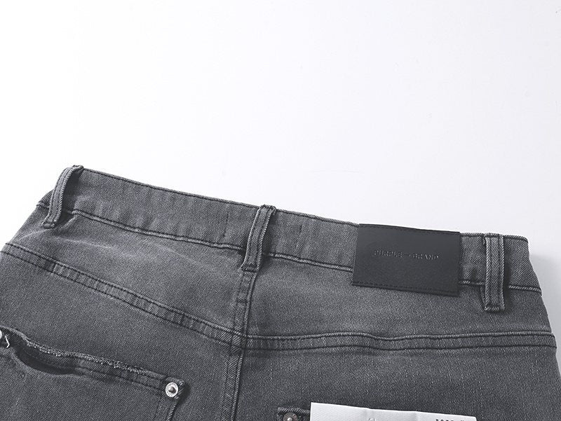 Purple Brand Charcoal Gray Paint-Splatter Cargo Jeans ¡ª detail