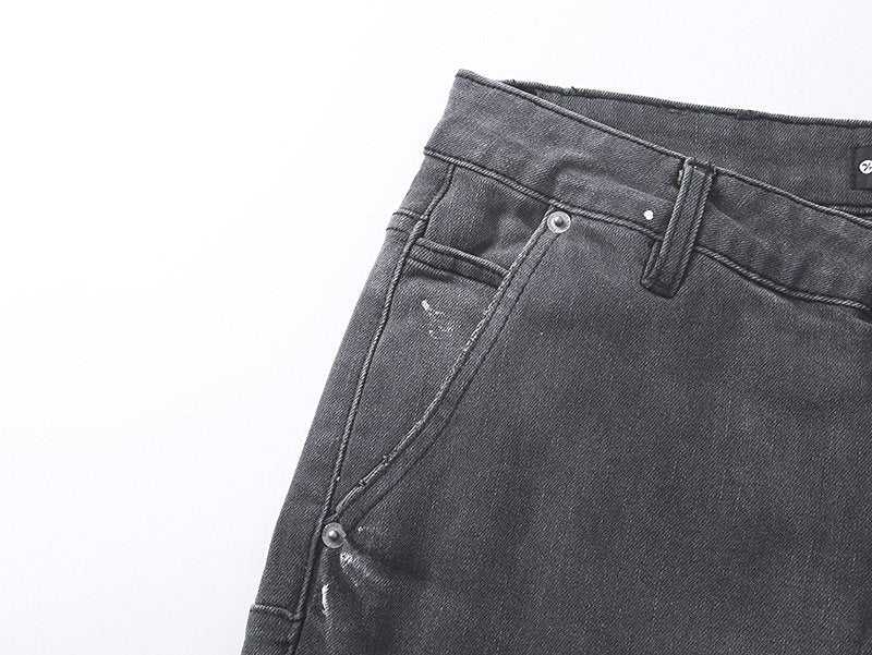 Purple Brand Charcoal Gray Paint-Splatter Cargo Jeans ¡ª detail